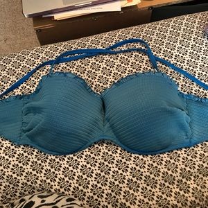 Victoria Secret Bikini Top blue ruffle 36DD